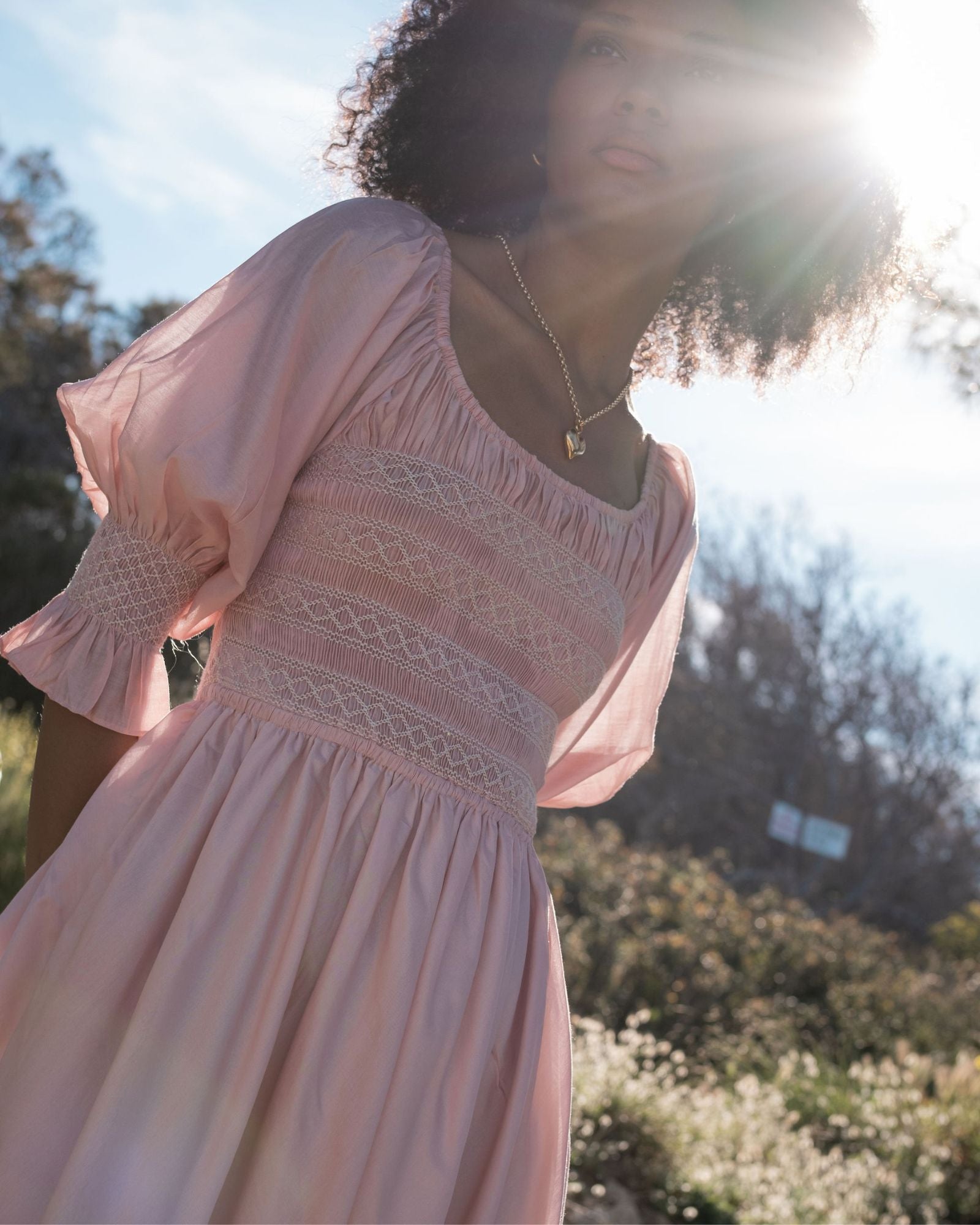 My Mulberry House x Smock London Liesl Dress Peony Pink Silk Cotton with Ivory Hand Smocking