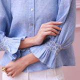 Shelley Blouse Chambray Linen with Crisp White Hand Smocking Edition 21