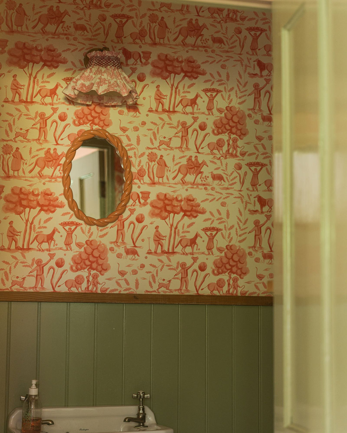 Edit58 x Smock London Elsie Lampshade Terracotta Toile with Cassis Hand Smocking