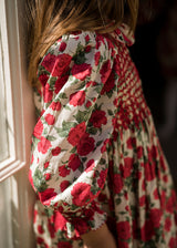 Jane Austen Romper With Crimson Hand Smocking Made With Liberty Carline Rose