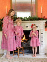 Lilly Parr Pyjamas Cranberry Gingham with Snow White Hand Smocking