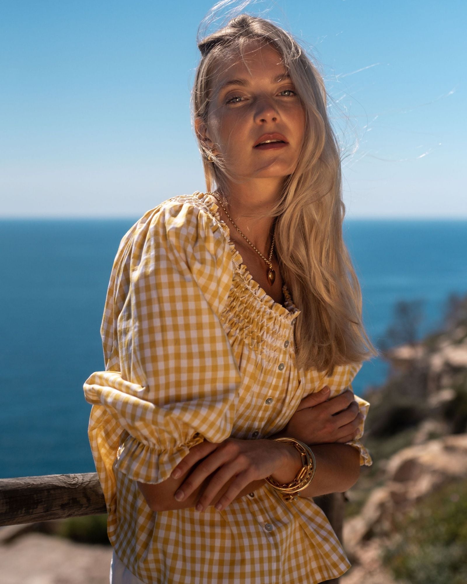 Clark Blouse Custard Gingham with Seagull Hand Smocking Edition 2