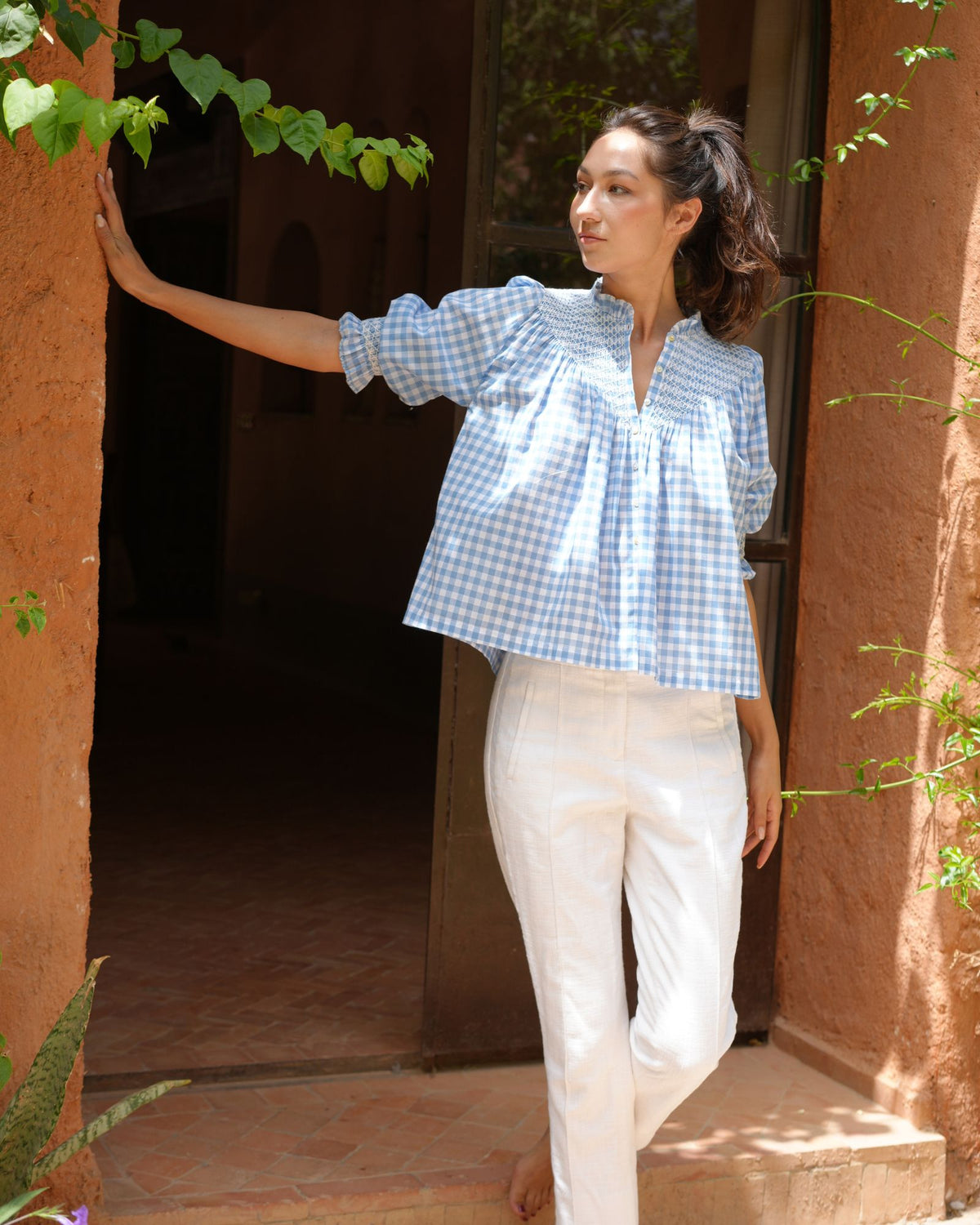 Rosa Parks Blouse Cornflower Gingham with Paper White Hand Smocking Edition 10