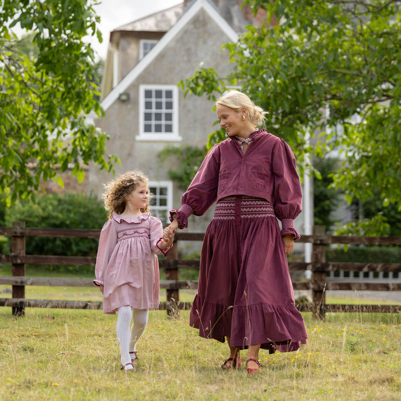 Bobbi Gibb Jacket Mulberry Needlecord with Blackberry Crumble Hand Smocking