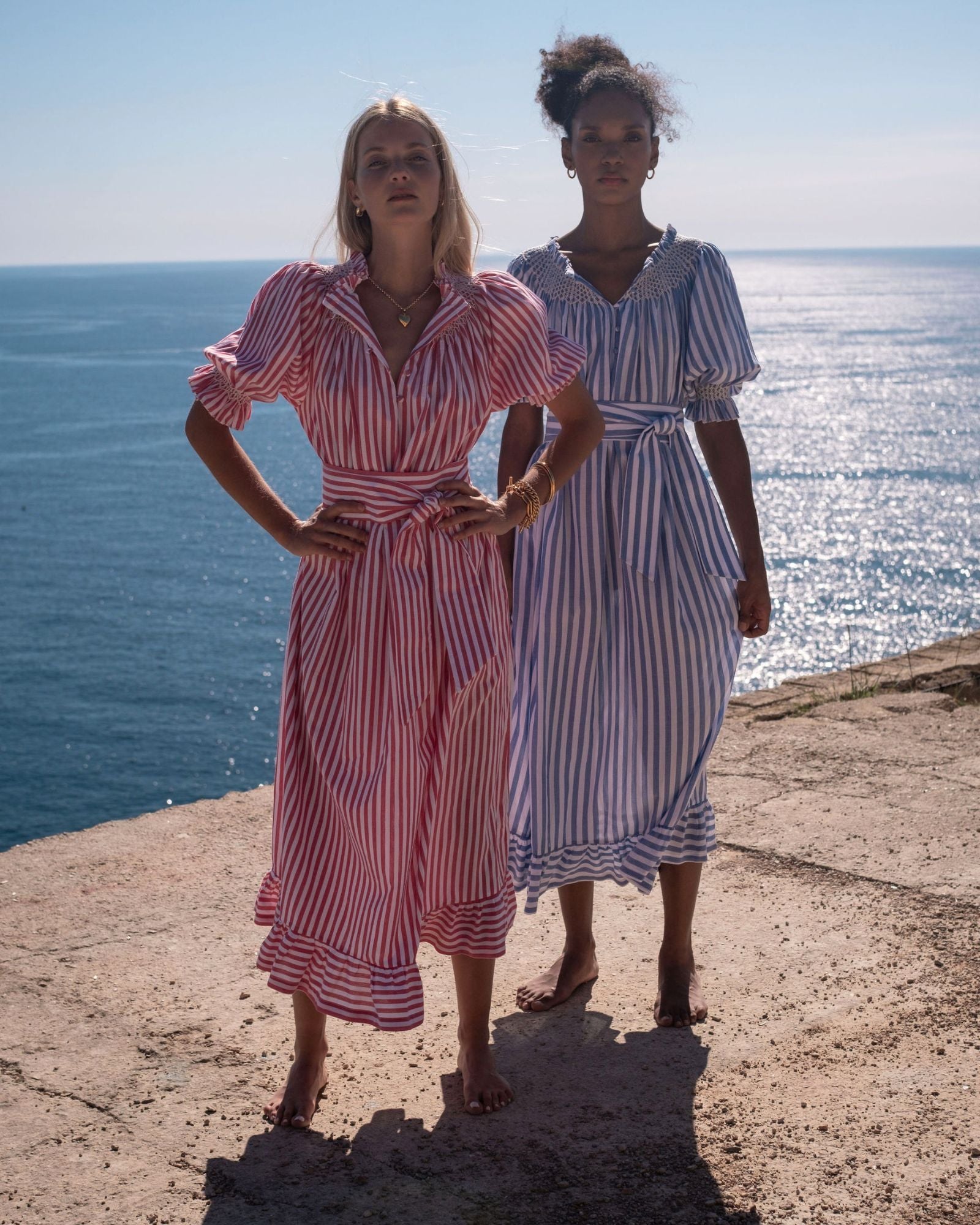 Grace Darling Dress Marine Stripe with Milk Hand Smocking