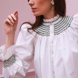 Scholl Women's Blouse White with Oak Leaf Hand Smocking Edition 55