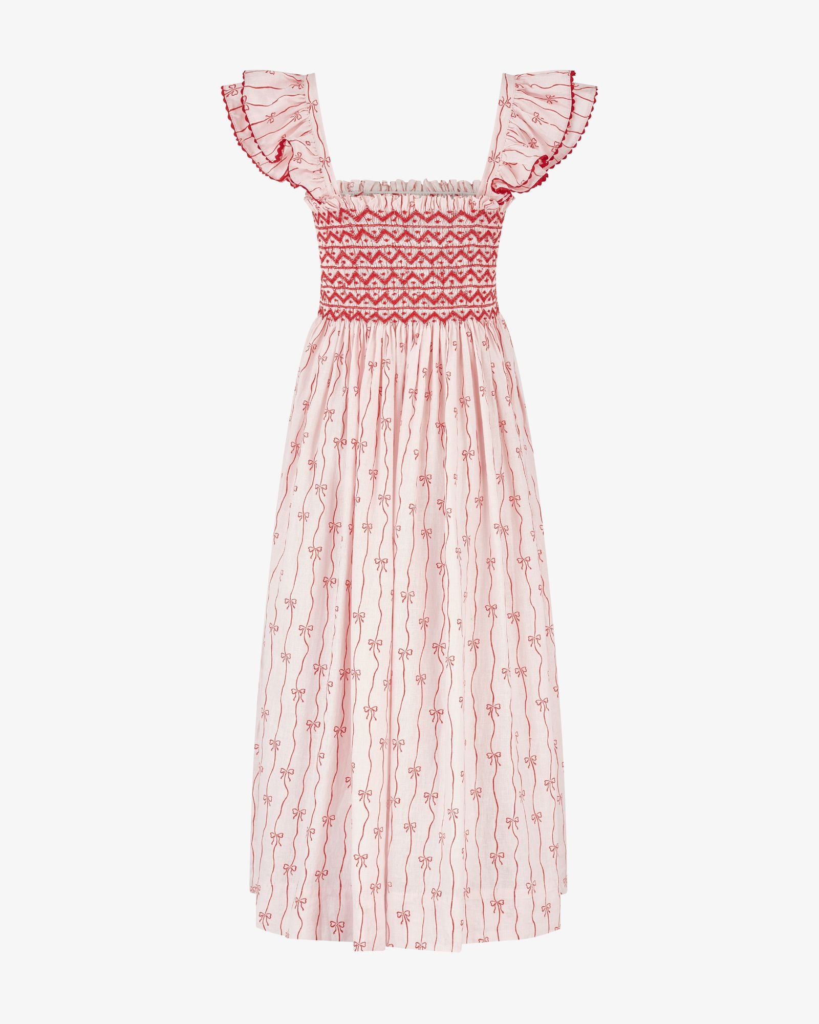 Octavia Hill Dress Red Ribbons with Love Knot Hand Smocking