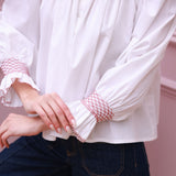 Scholl Women's Blouse White with Rosehip Hand Smocking Editon 56