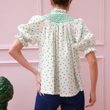 Scholl Blouse Frog Polka cotton with Jade Hand Smocking Edition 59