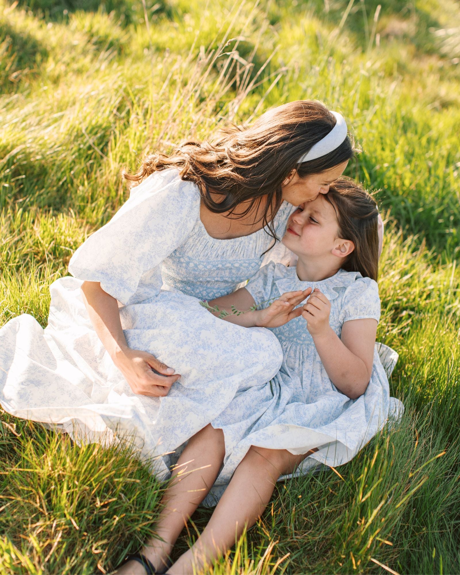 My Mulberry House x Smock London Scarlett Dress Toile des Champs with Delphinium Hand Smocking