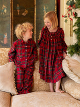 Lilly Parr Pyjamas Highland Tartan with Hearts of Gold Hand Smocking