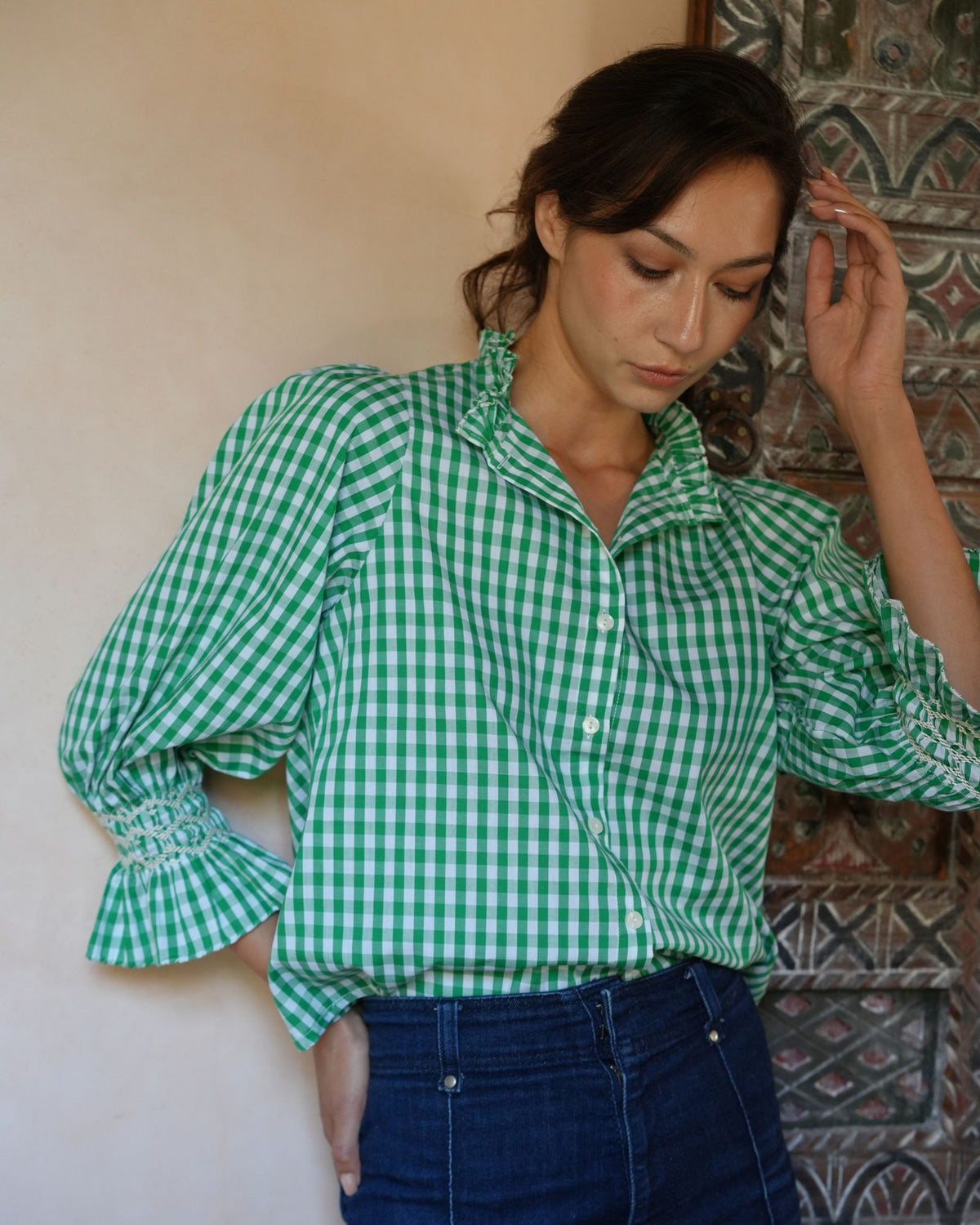 Shelley Blouse Kelly Green Gingham with Chalk Hand Smocking Edition 25