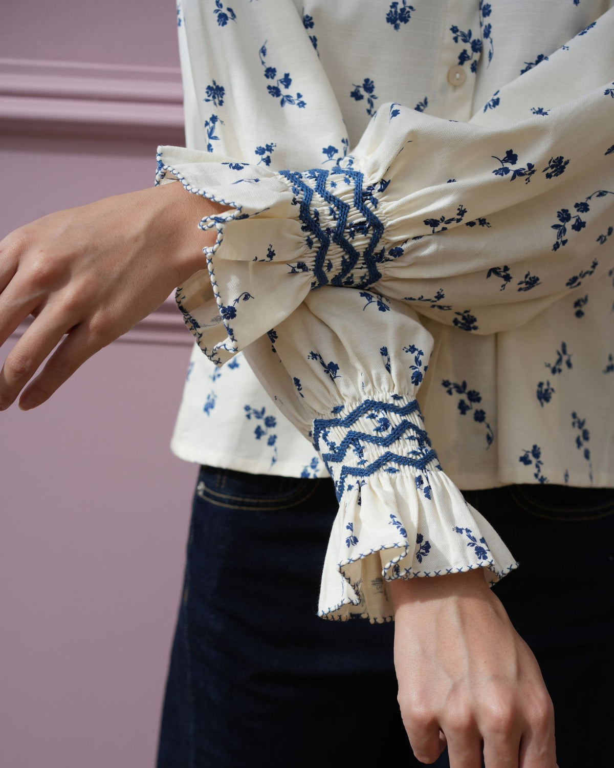 Shelley Blouse Blue Bramble Ditsy with Blueberry Hand Smocking Edition 31