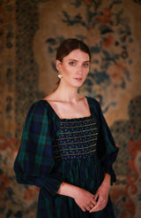 Ella Fitzgerald Women's Dress Black Watch Tartan with Royal Navy Hand Smocking