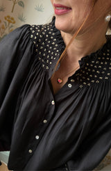 Cleopatra Blouse Obsidian Silk Cotton with All That Glitters Hand Smocking Edition 31