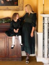 Elizabeth Blackwell Dress Pine Tree Needlecord with Nordic Sparkle Hand Smocking