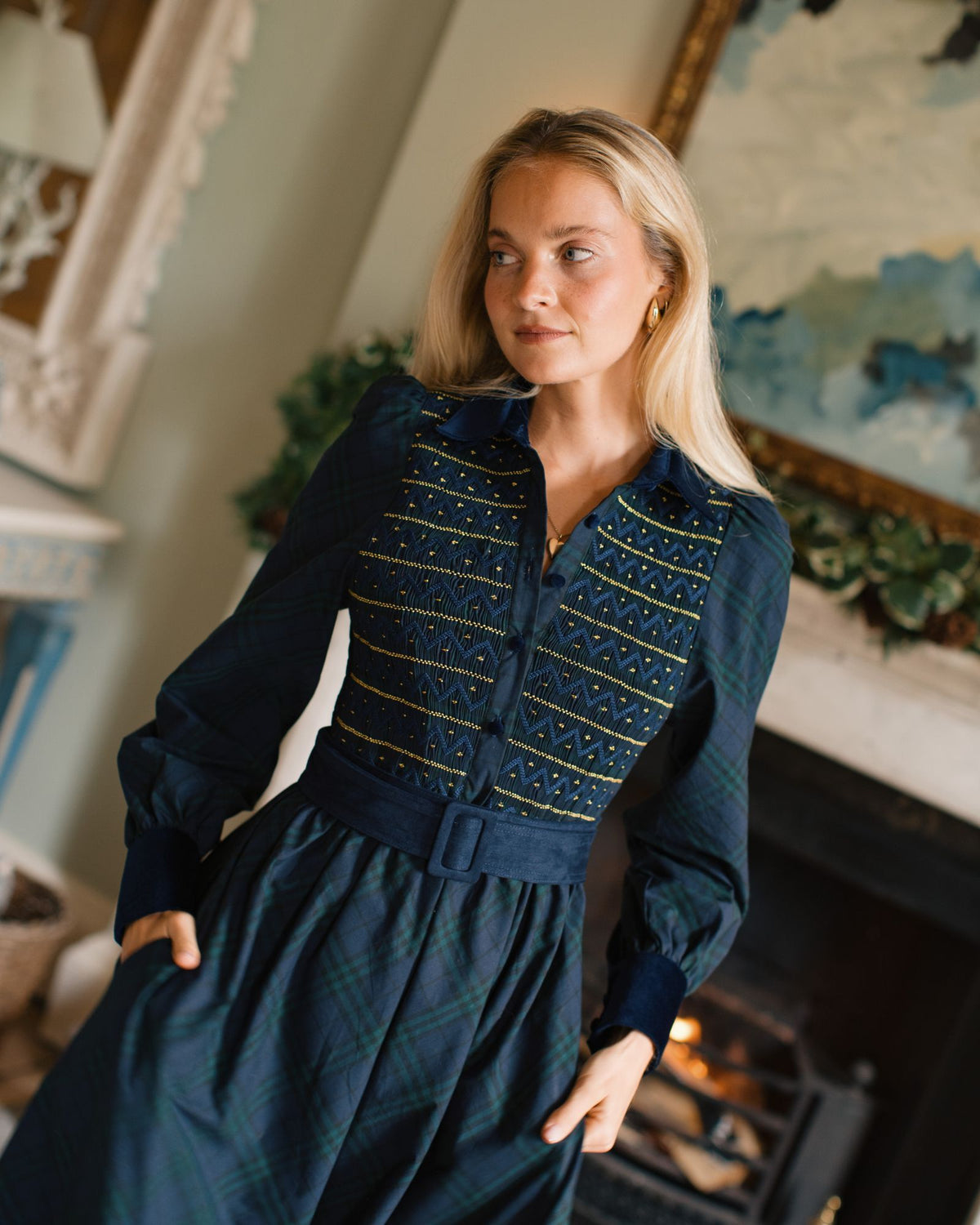 Woodhull Dress Kinross Tartan with Royal Navy Hand Smocking