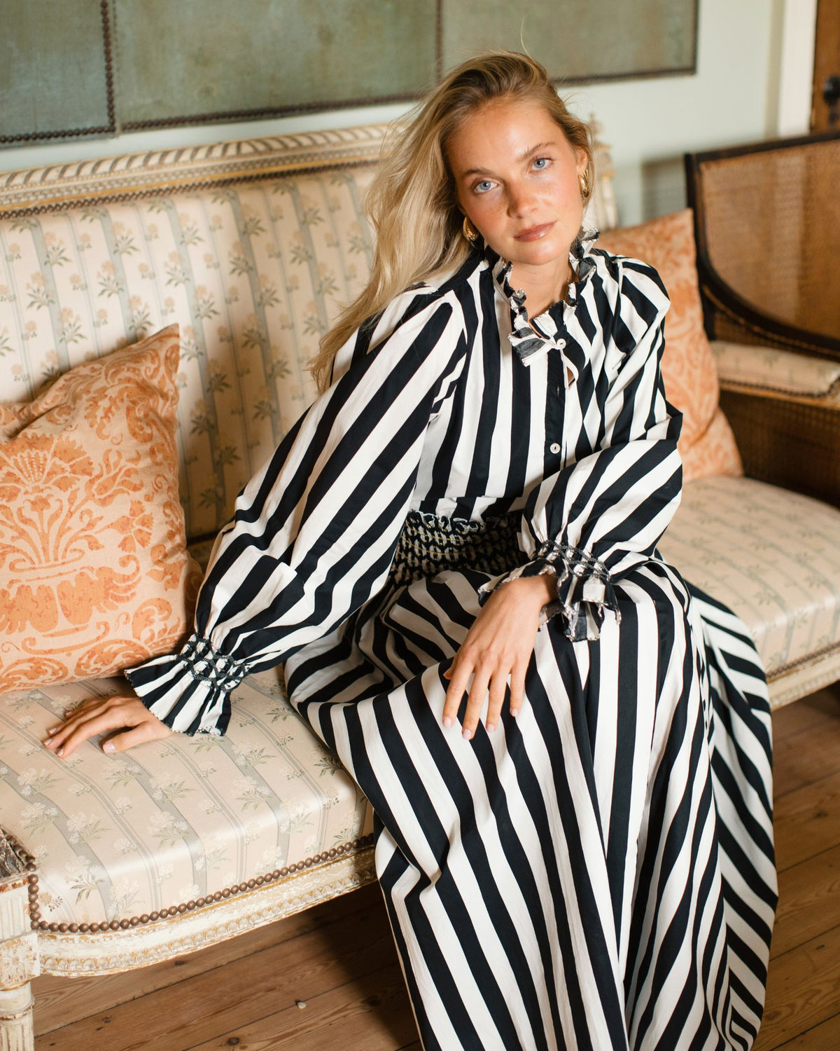 Maxi Sullivan Skirt Palais Royale Stripe with Golden Onyx Hand Smocking