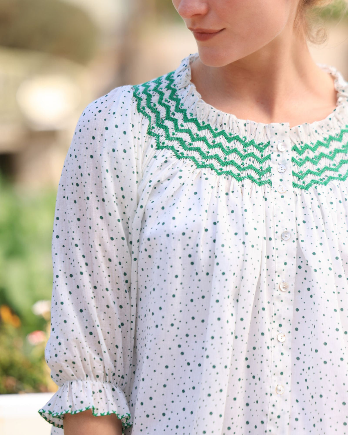 Cleopatra Blouse Frobscottle Spot with Cool as a Cucumber Hand Smocking Edition 47