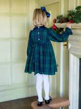 Margaret Thatcher Dress Black Watch Tartan with Golden Glimmer Hand Smocking