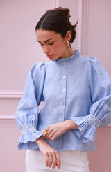 Shelley Blouse Chambray Linen with Crisp White Hand Smocking Edition 21