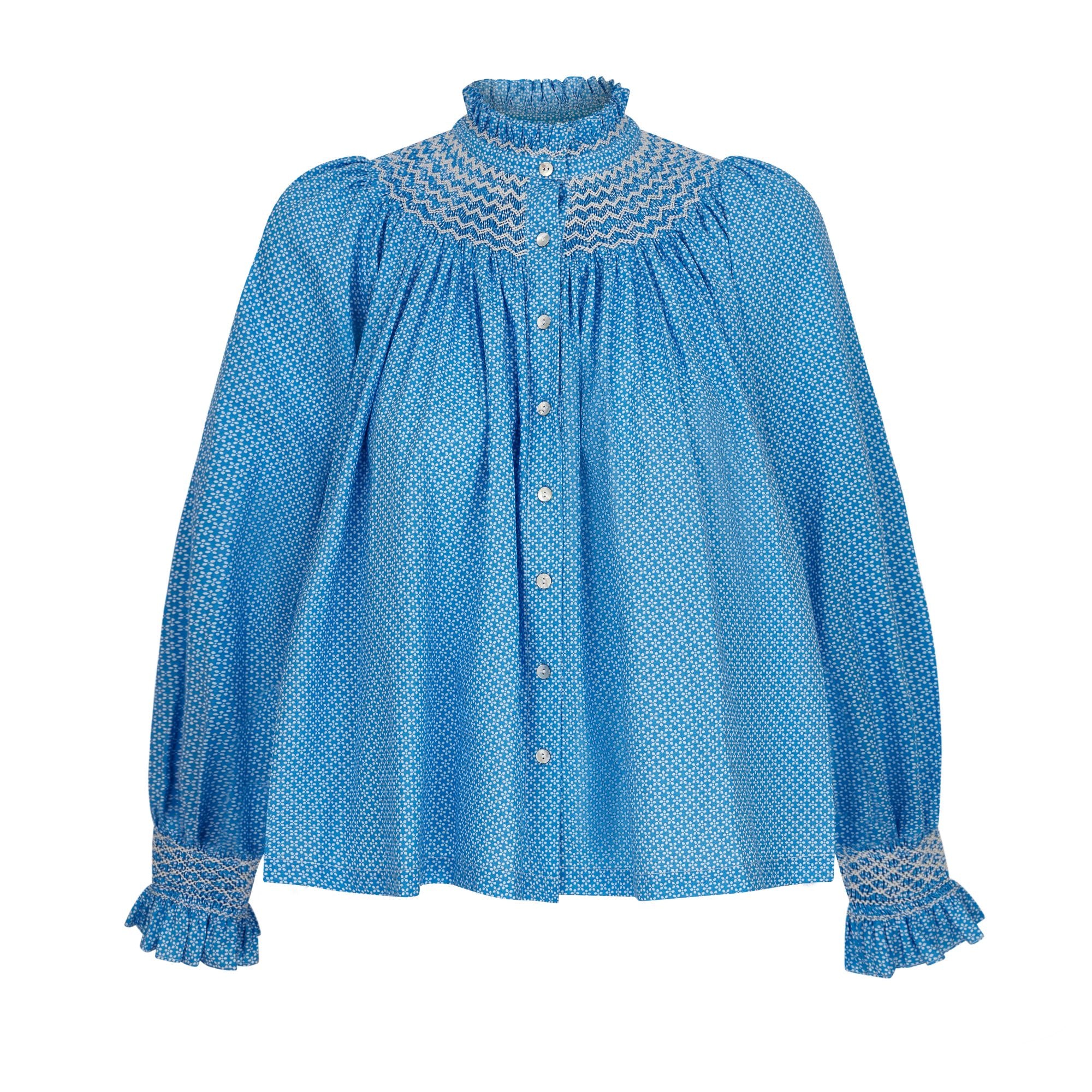 Pom x Smock London Scholl Blouse Paperwhite Ditsy with Snowdrop Hand Smocking Edition 61