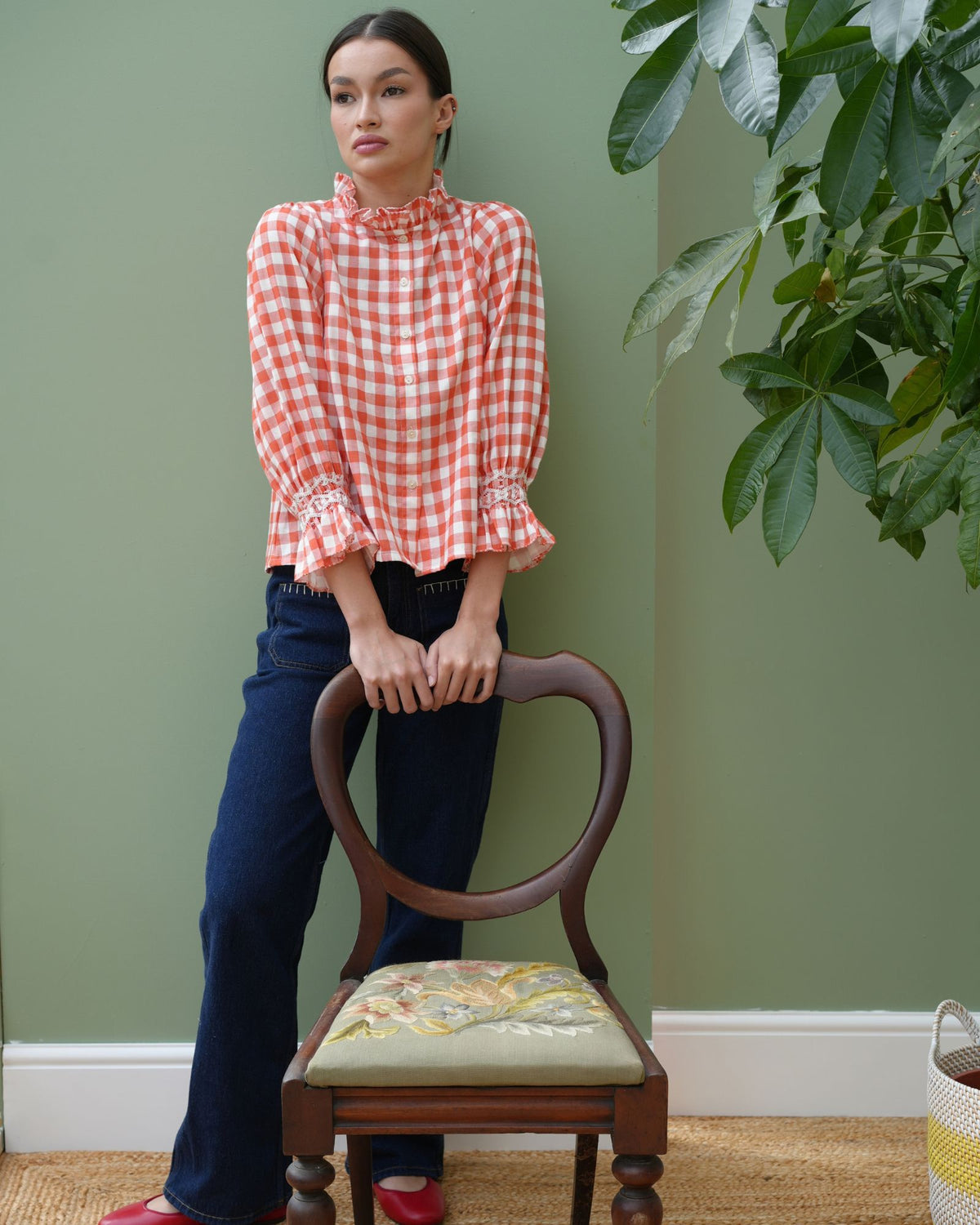 Shelley Blouse Tomato Check with Sail Boat Hand Smocking Edition 27