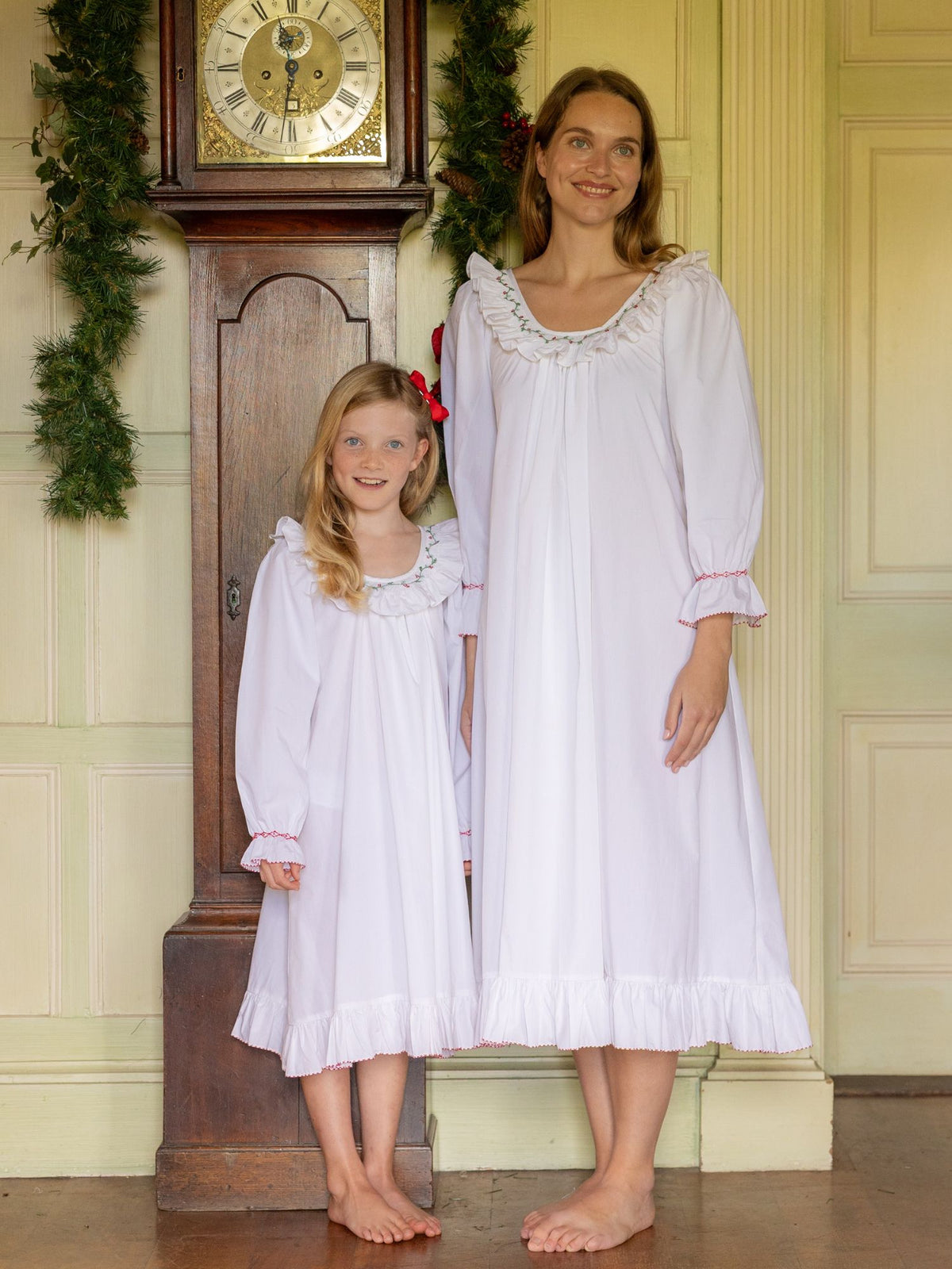 Cassat Girl's Dress Moonstone Cotton with Holly Hand Smocking