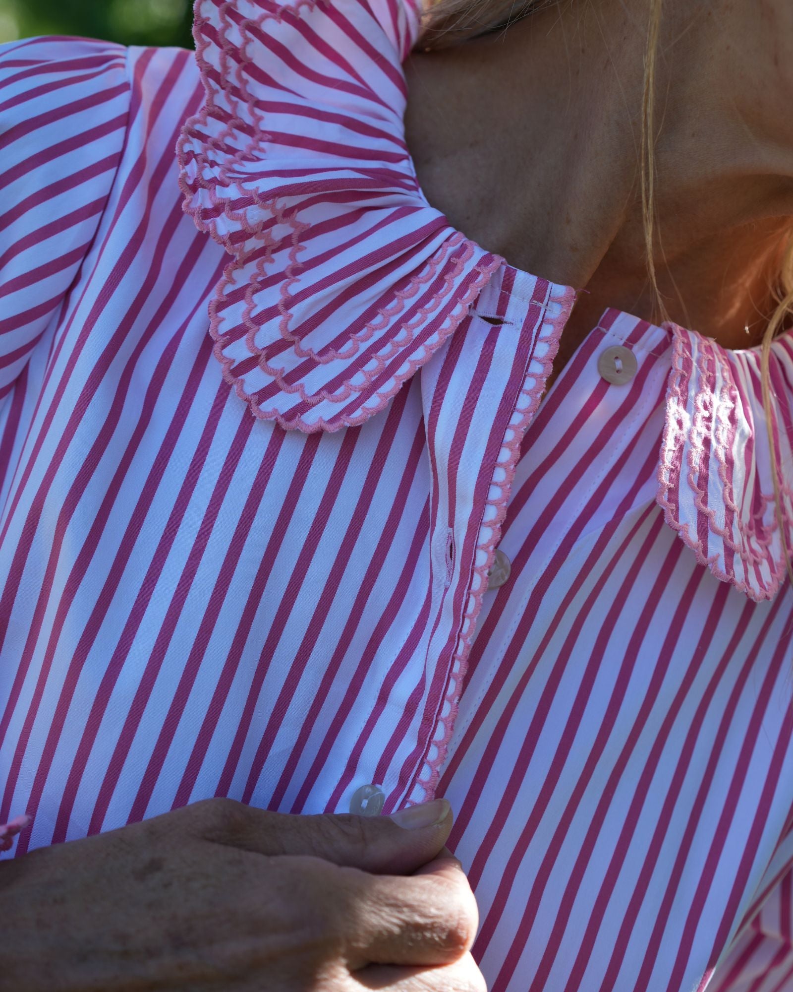 Bronte Blouse Pink Panther Stripe with Lollipop Embroidery