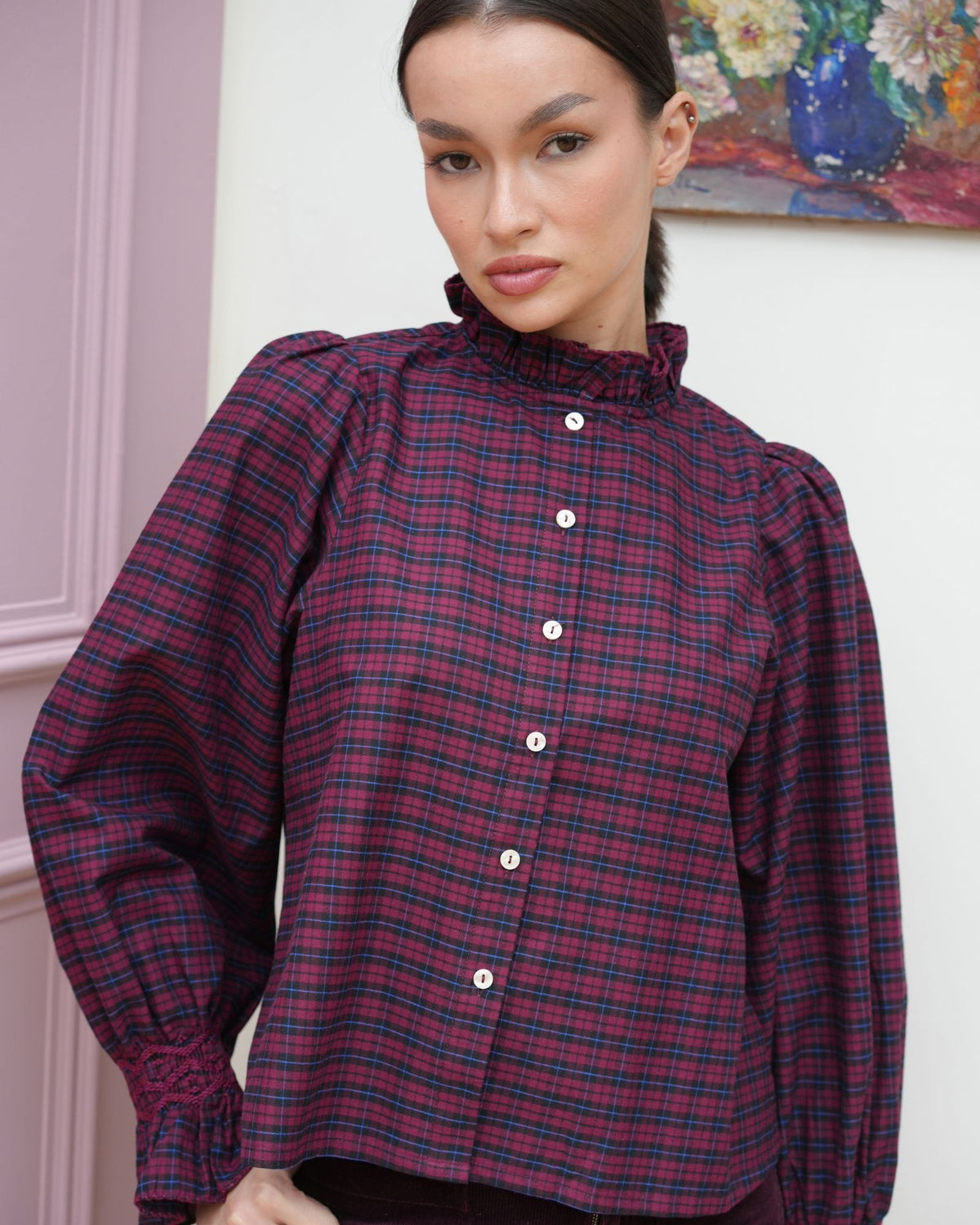 Shelley Blouse Mulberry Plaid with Merlot Hand Smocking Edition 29