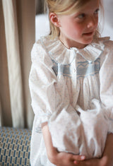 Nightingale Girl's Dress Forget Me Not Plumetti with Delphinium Hand Smocking