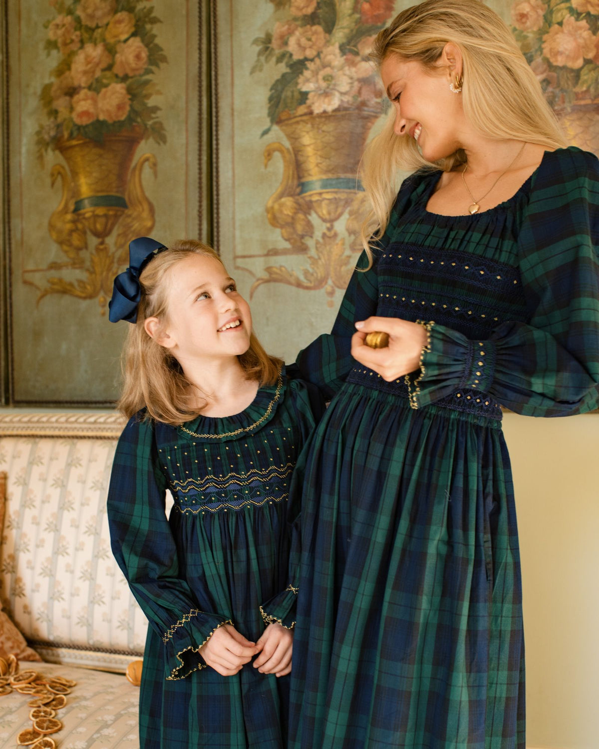 Katherine Johnson Dress Blackwatch Tartan with Midnight Star Hand Smocking