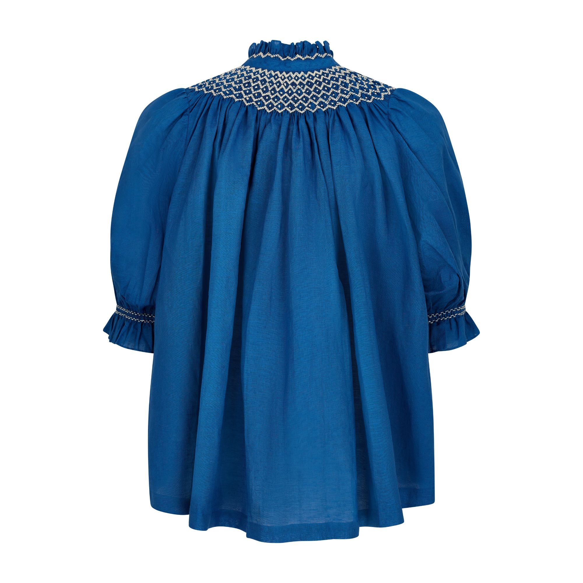 Scholl Blouse Cobalt Linen with Vanilla Hand Smocking Edition 54
