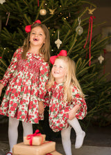 Jane Austen Romper With Crimson Hand Smocking Made With Liberty Carline Rose