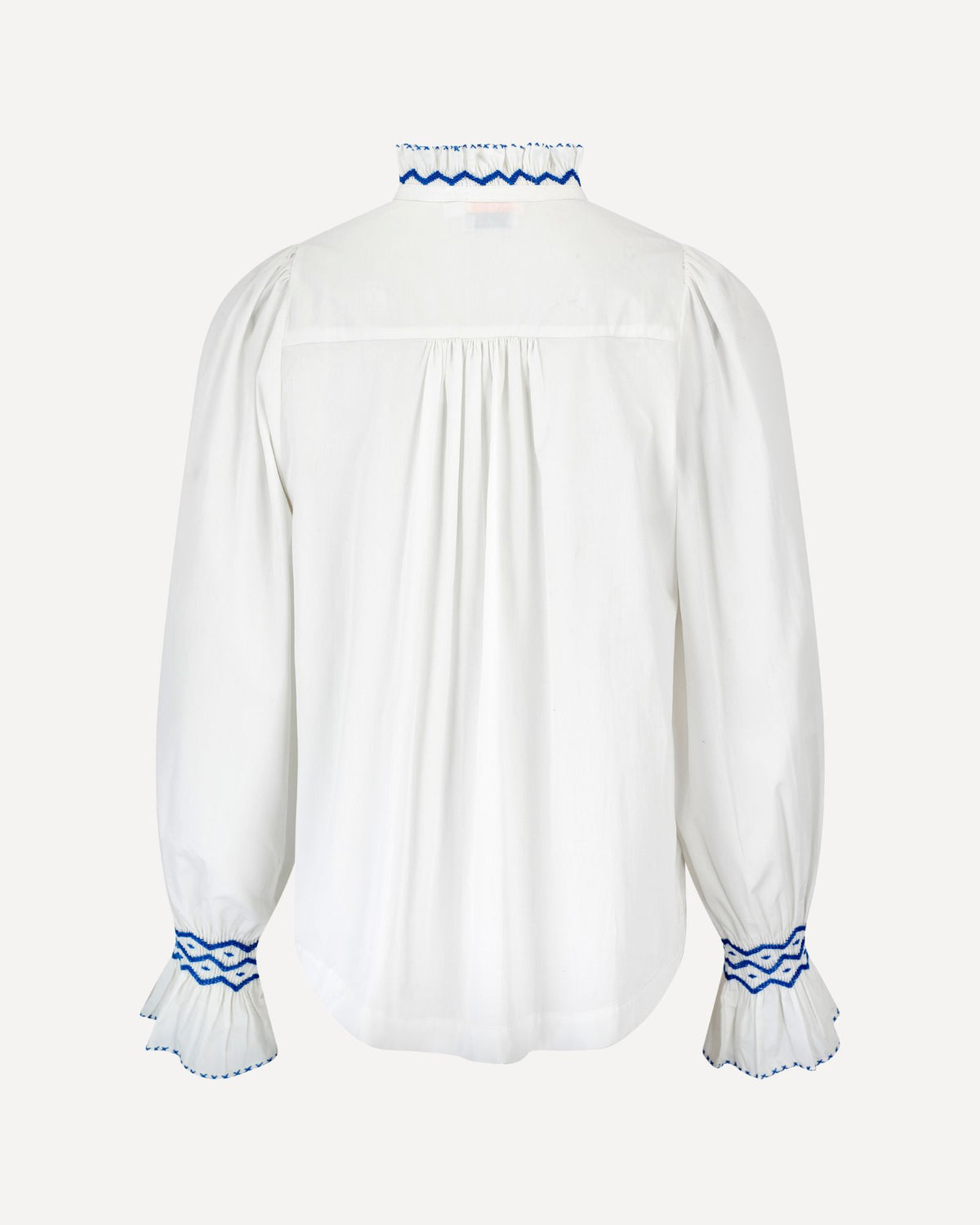 Shelley Blouse White Cotton with Sapphire Hand Smocking