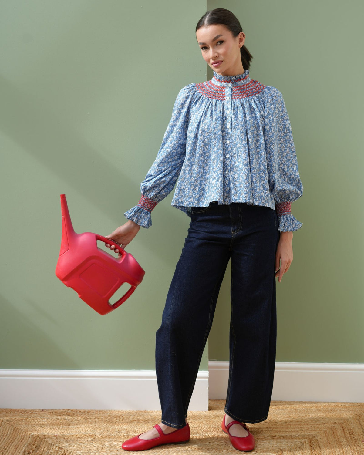 Scholl Blouse Royal Blue Daisy Cotton Lawn with Poppy Hand Smocking Edition 77