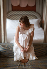 Memo Press x Smock London Women's Alice Dress Moonstone with Yellow Rose Hand Smocking