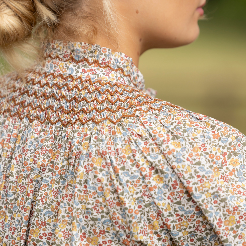 Scholl Blouse with Hazelnut Hand Smocking made with Liberty Ava Edition 51