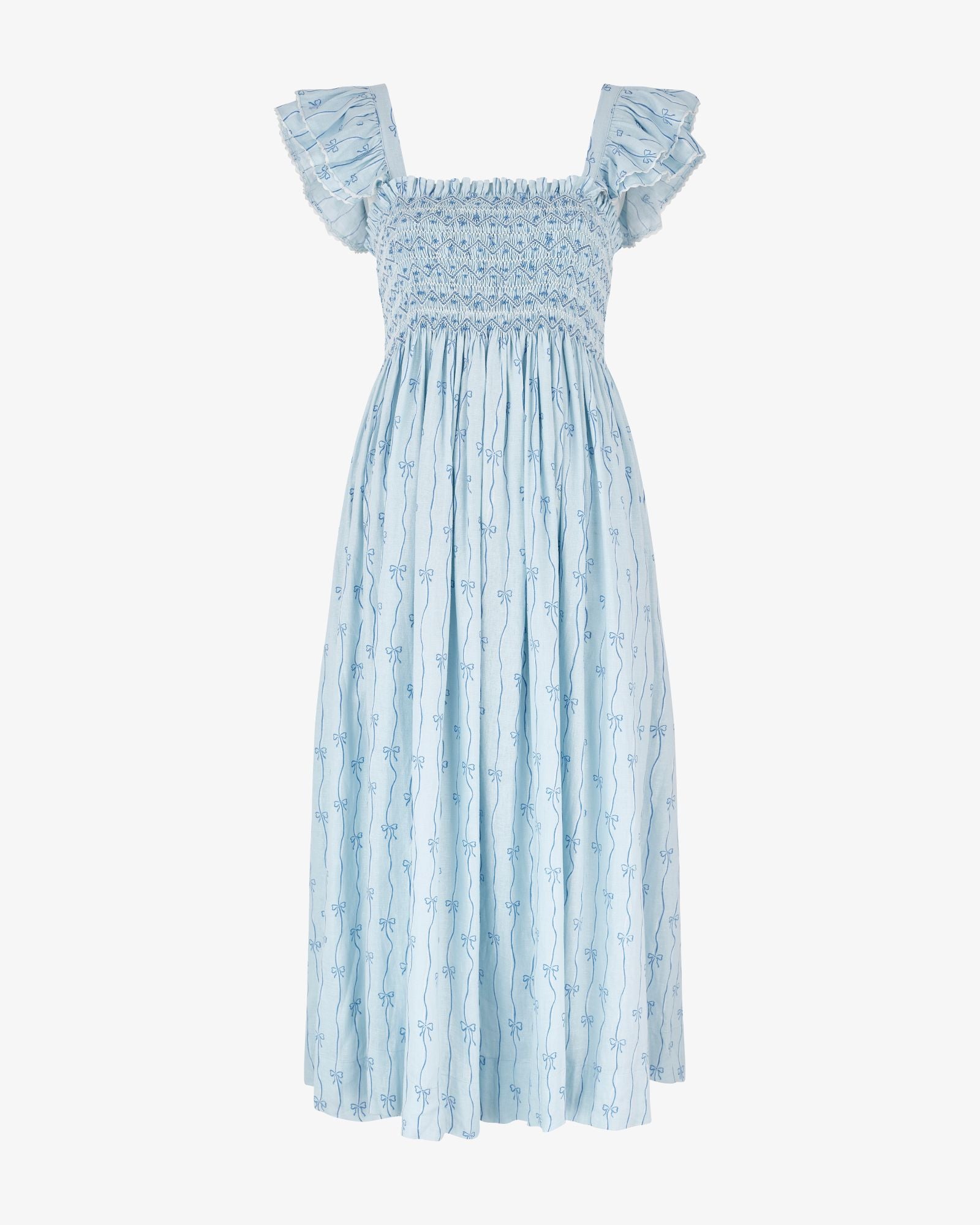 Octavia Hill Dress Blue Ribbons with Summer Skies Hand Smocking