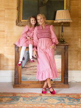 Margaret Thatcher Dress Mulberry Trellis with Diamonds and Rubies Hand Smocking