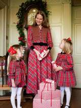 Margaret Thatcher Dress Red Royal Stewart with Nutcracker Hand Smocking