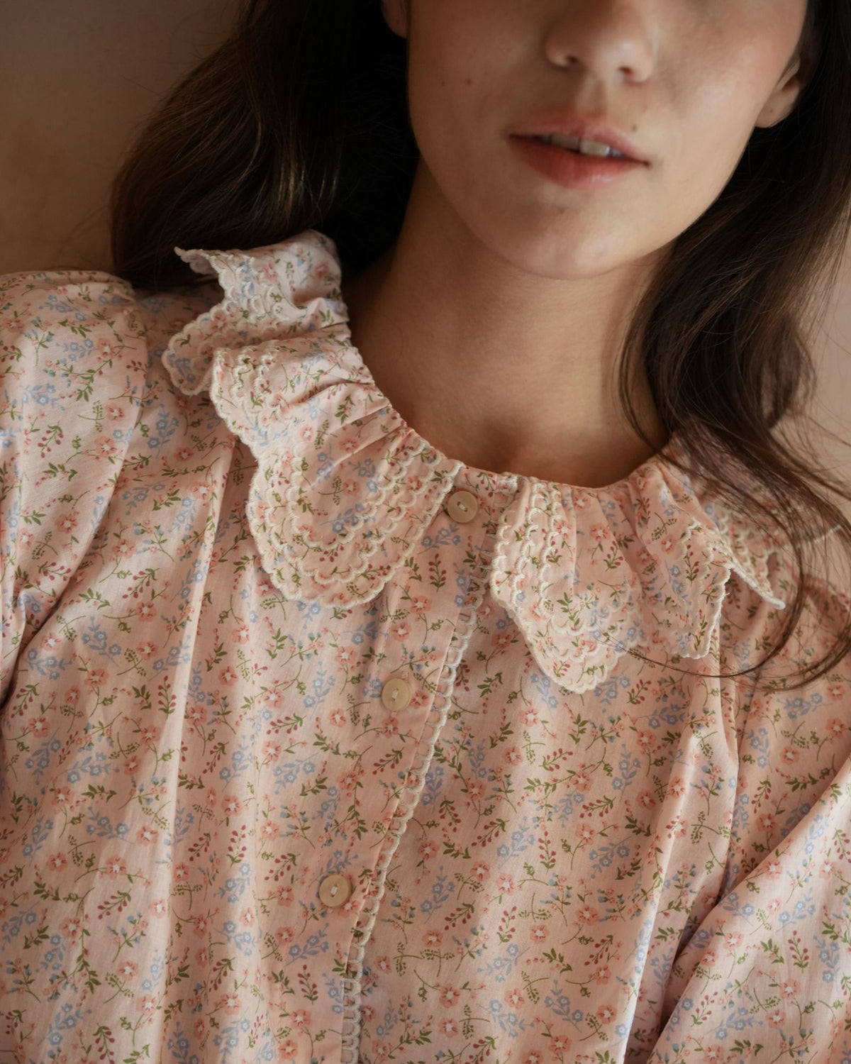 Bronte Blouse Spring Floral with Paperwhite Embroidery