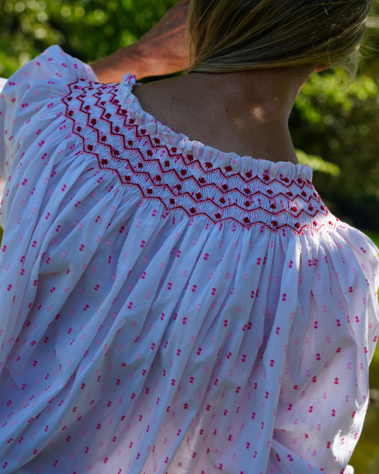 Cleopatra Blouse Cherry Pop Plumetti with Big Love Hand Smocking Edition 43