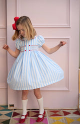 Thatcher Dress Sailor Stripe with White Heart Hand Smocking