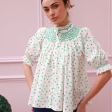 Scholl Blouse Frog Polka cotton with Jade Hand Smocking Edition 59