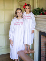 Nightingale Women's Dress Moonstone with Red Hearts Hand Smocking