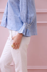 Shelley Blouse Chambray Linen with Crisp White Hand Smocking Edition 21
