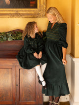 Elizabeth Blackwell Dress Pine Tree Needlecord with Nordic Sparkle Hand Smocking