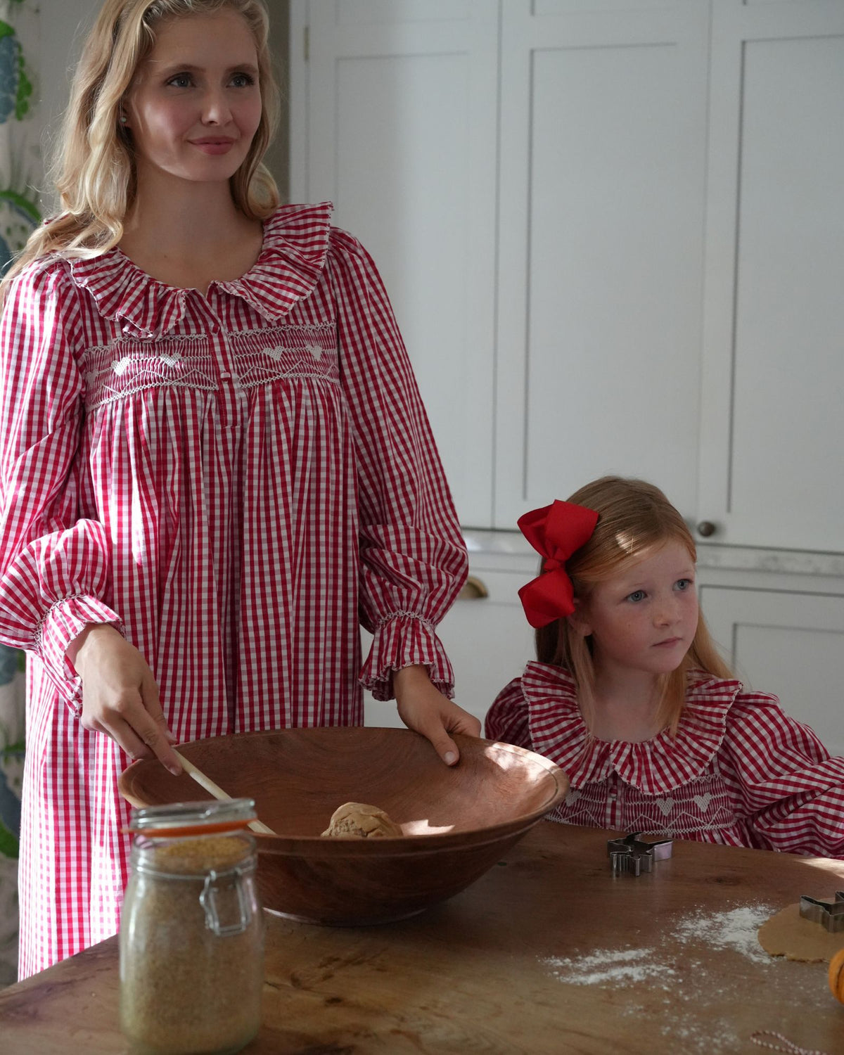 Nightingale Women's Dress Crimson Gingham with Snow Angel Hand Smocking