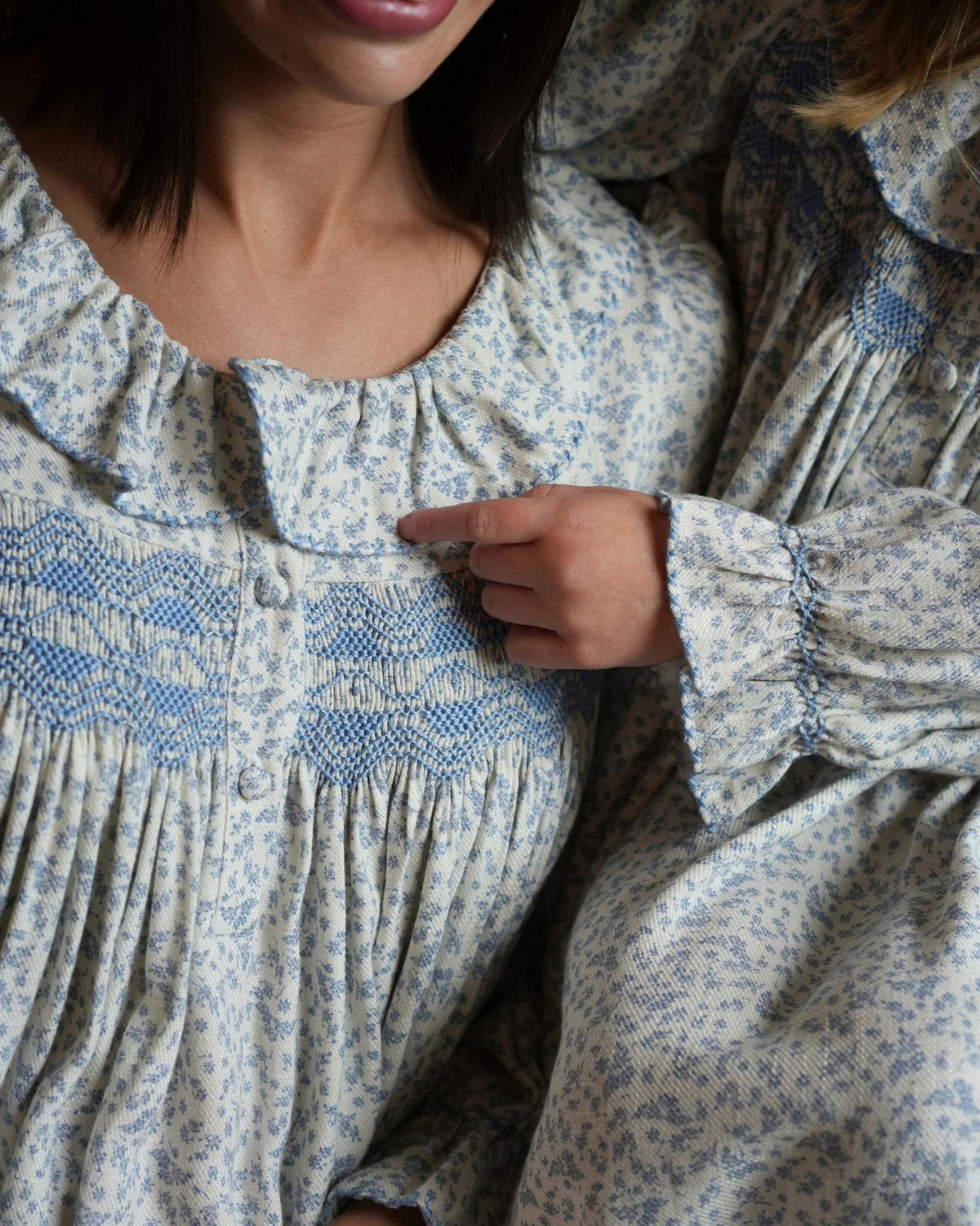Nightingale Girl's Dress Cornflower Ditsy with Bluebell Hand Smocking